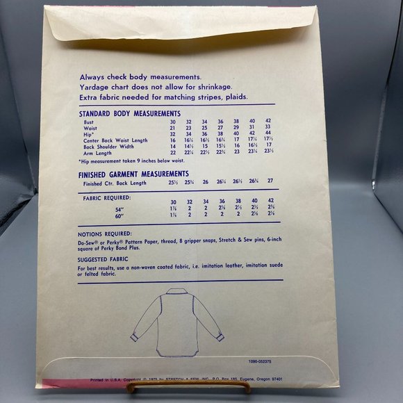 UNCUT Vintage Sewing PATTERN Stretch and Sew 1090 by Ann Person, Ladies 1975 - Picture 2 of 2